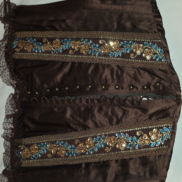 Ice Tops - Ice Brown Corset with Blue and Gold Floral Design